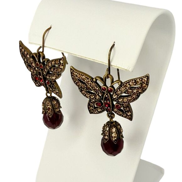 VTG Hobe Pink Crystal Butterfly Dangle Earrings 2" Jewels Of Legendary Splendor - Picture 5 of 14
